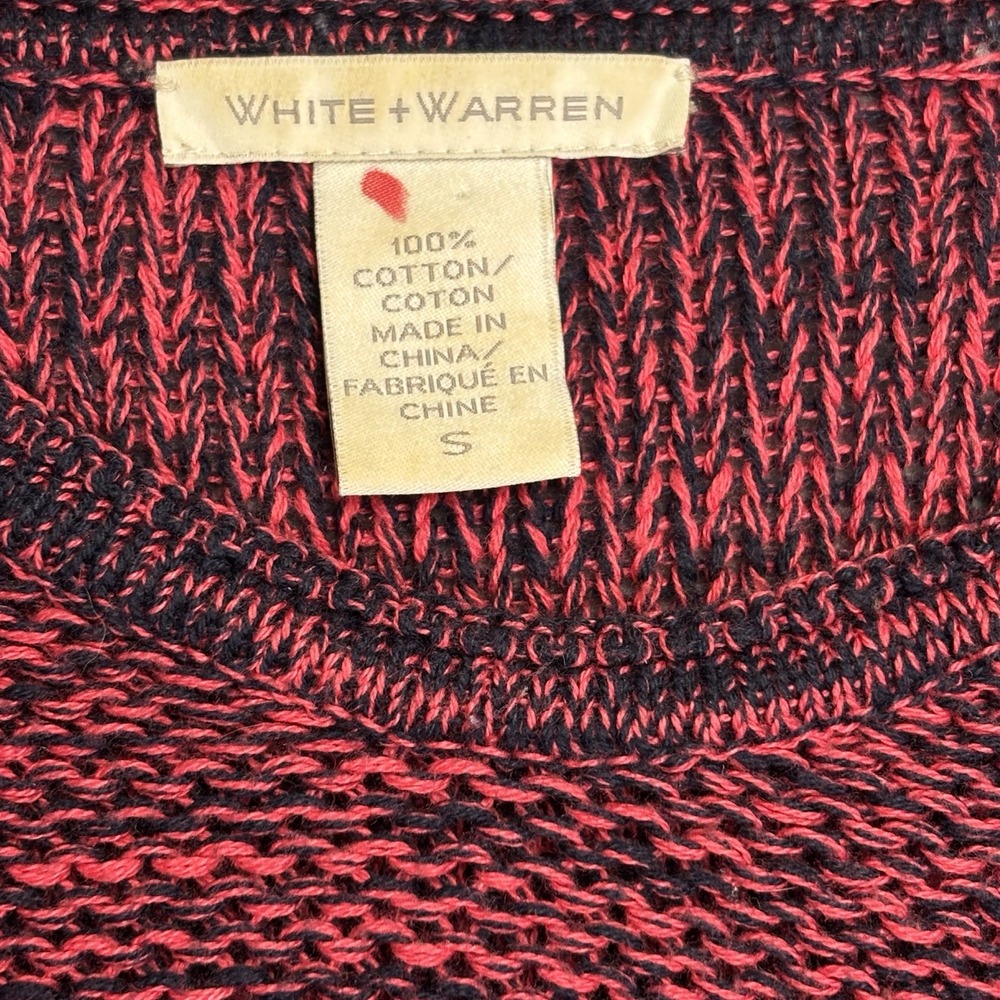 WHITE + WARREN Dark Blue Red Stripe Sweater Women's Small Cotton - Picture 2 of 8